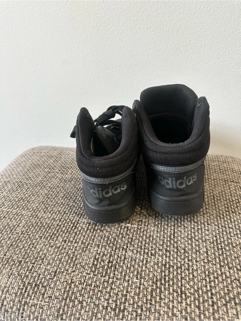 adidas Kids Black High-Top Sneakers with Signature Three Stripes Size 5.5